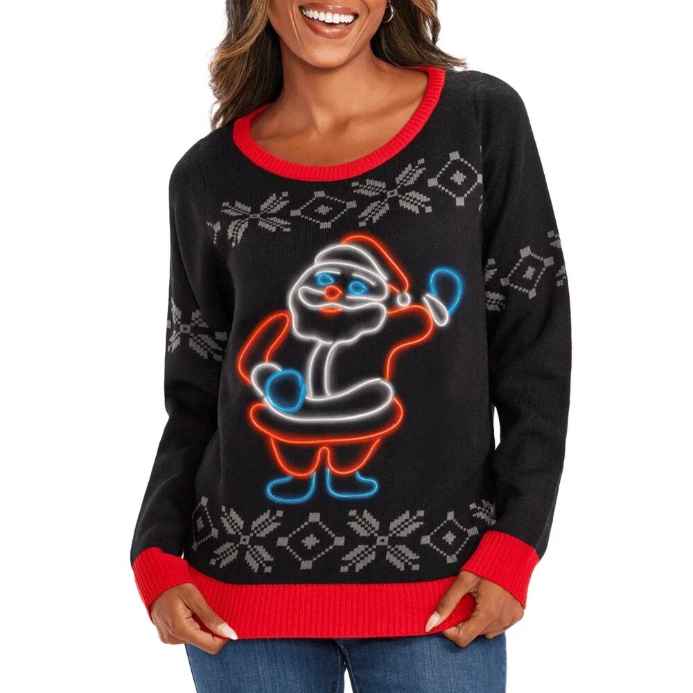 Tipsy Elves WOMEN'S HO HO HELLO NEON LED LIGHT UP UGLY
CHRISTMAS SWEATER